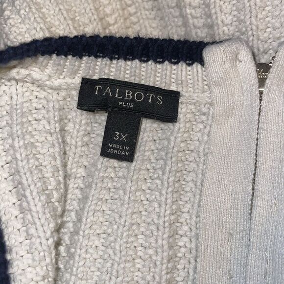 Talbots Sweater Pullover Long Sleeve Chunky Knit Zip Back White&Black trim 3X - Picture 5 of 6